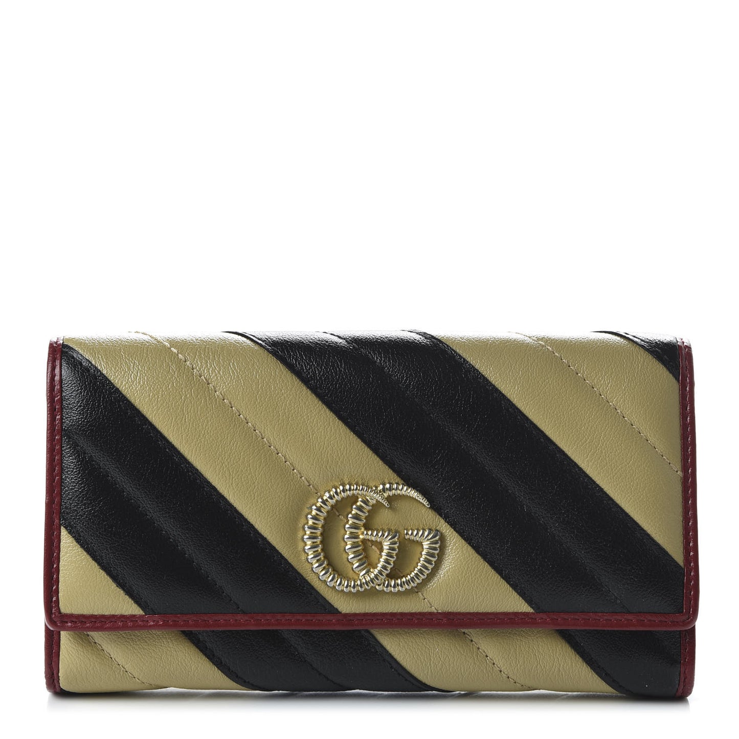 Azalea Calfskin Matelasse Diagonal Patchwork Torchon GG Marmont Continental Wallet Black Beige Romantic Cerise
