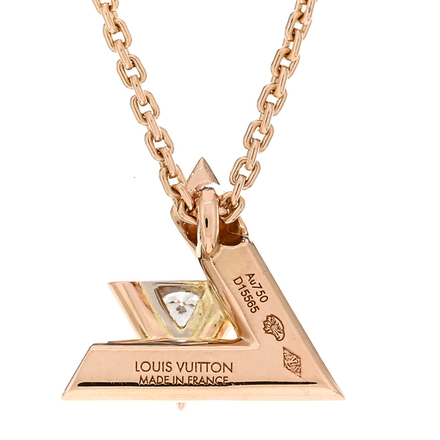 Louis Vuitton 18K Pink Gold Diamond Small LV Volt One Pendant Necklace 3 of 3