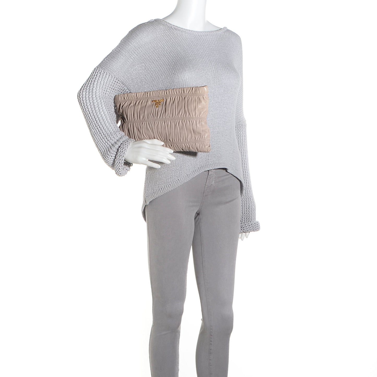 Nappa Gaufre Ruched Clutch Pomice