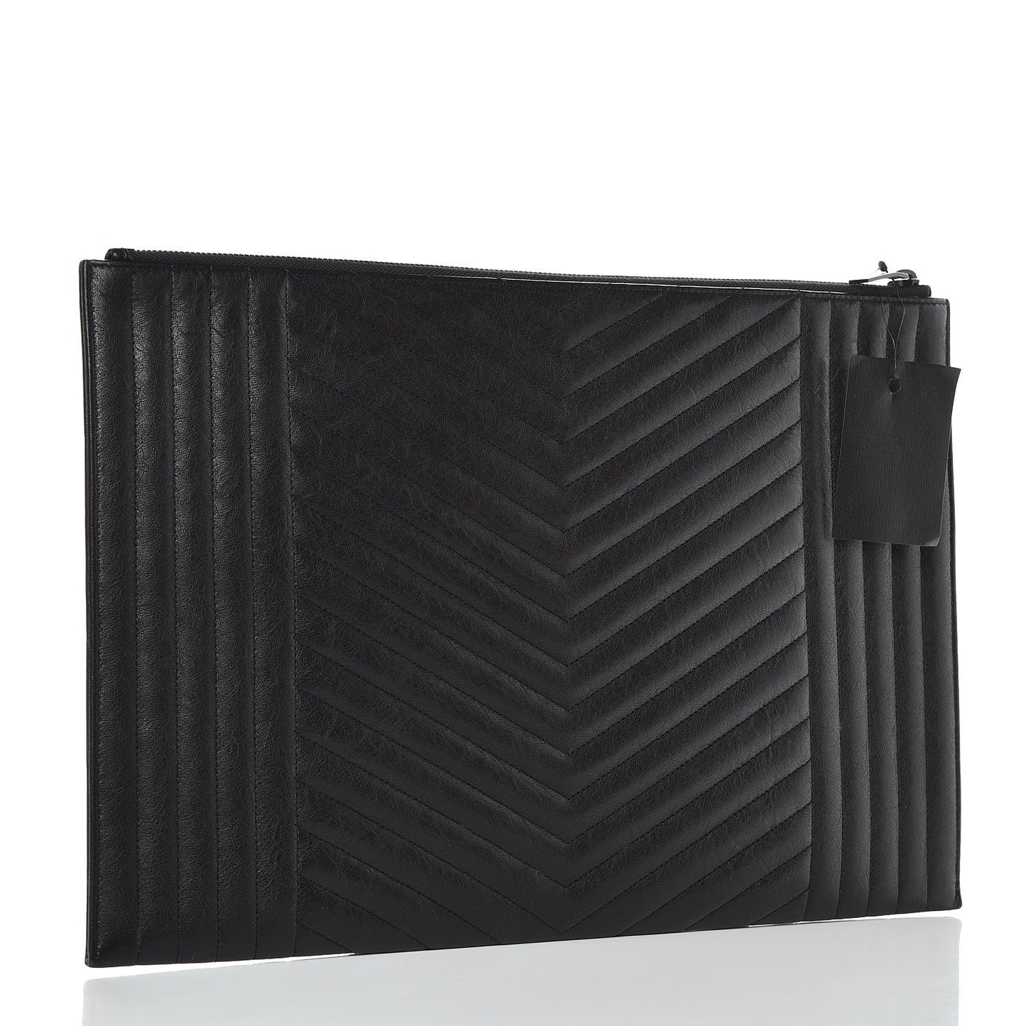 Lambskin Mixed Matelasse Classic Monogram Zipped Document Holder Black