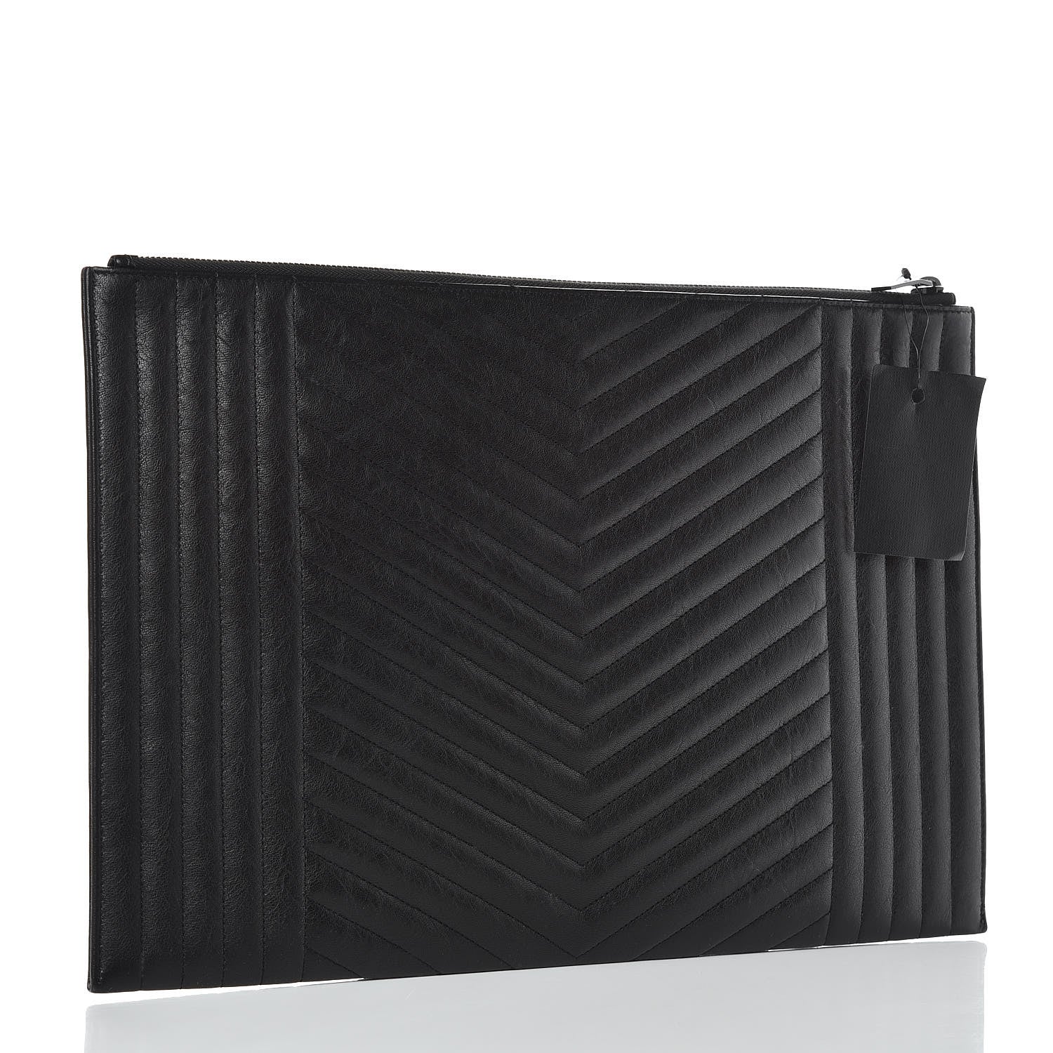 Saint Laurent Lambskin Mixed Matelasse Classic Monogram Zipped Document Holder Black 3 of 7