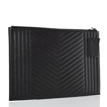 Saint Laurent Lambskin Mixed Matelasse Classic Monogram Zipped Document Holder Black 3 of 7