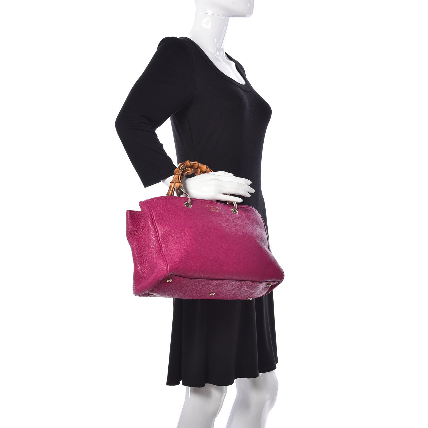 Gucci Pebbled Calfskin Medium Bamboo Shopper Tote Bright Bougainvillea 3 of 10
