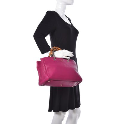 Gucci Pebbled Calfskin Medium Bamboo Shopper Tote Bright Bougainvillea 3 of 10
