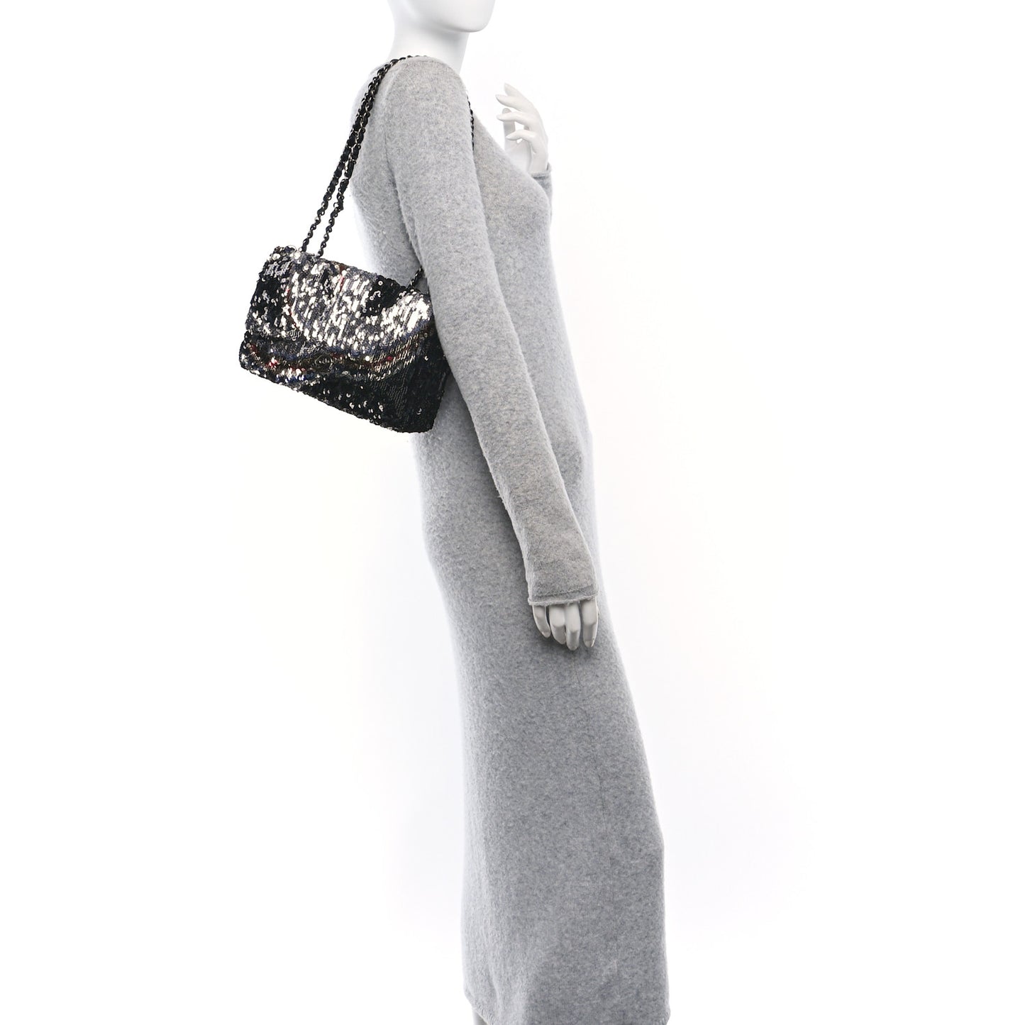 Sequin Medium Single Flap Silver Black Multicolor