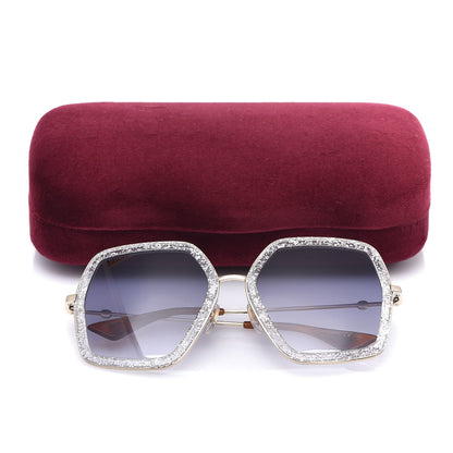 Gucci Glitter Acetate Oversize Square Frame Sunglasses GG0106S Silver 7 of 7