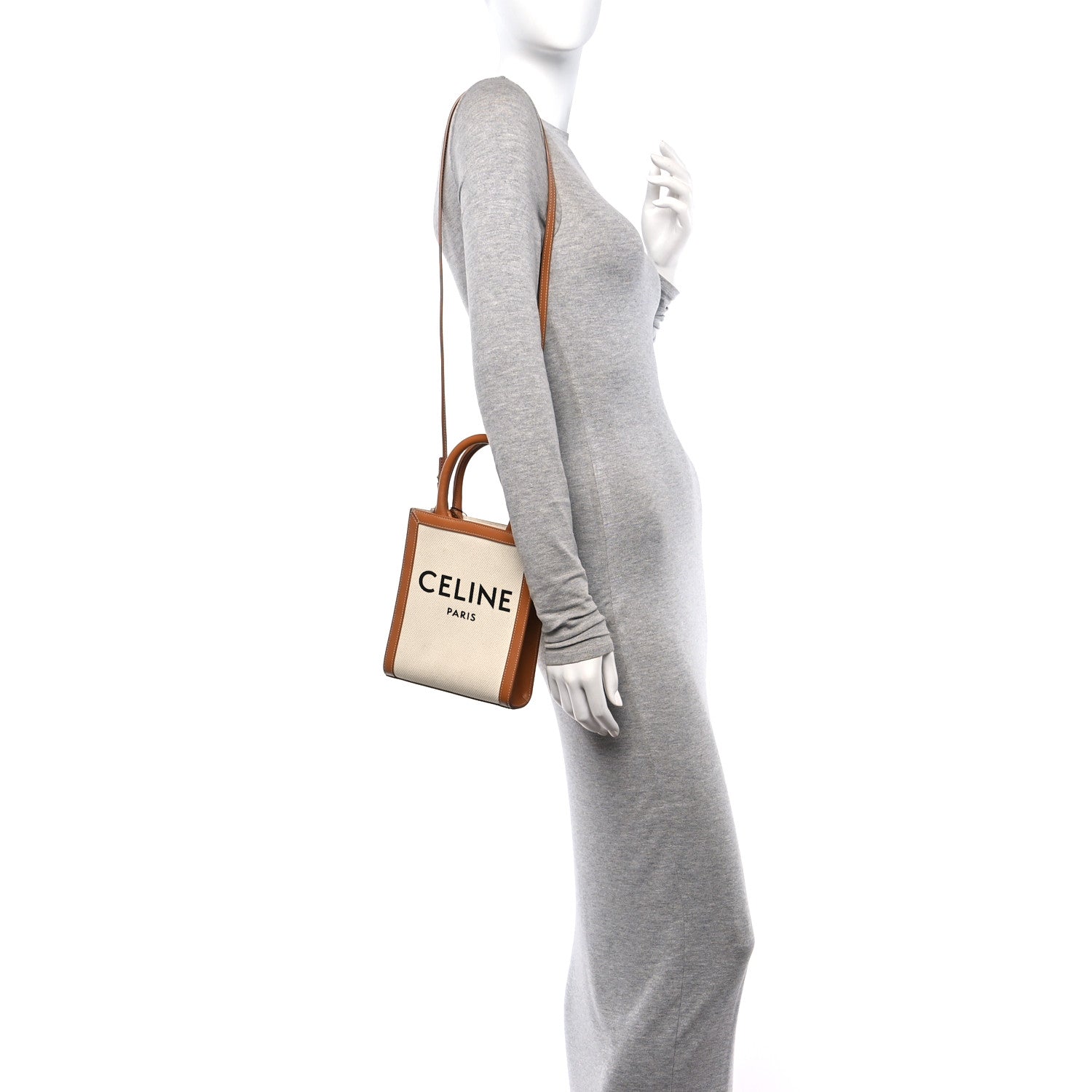 Celine Canvas Calfskin Mini Vertical Cabas Natural Tan 2 of 9