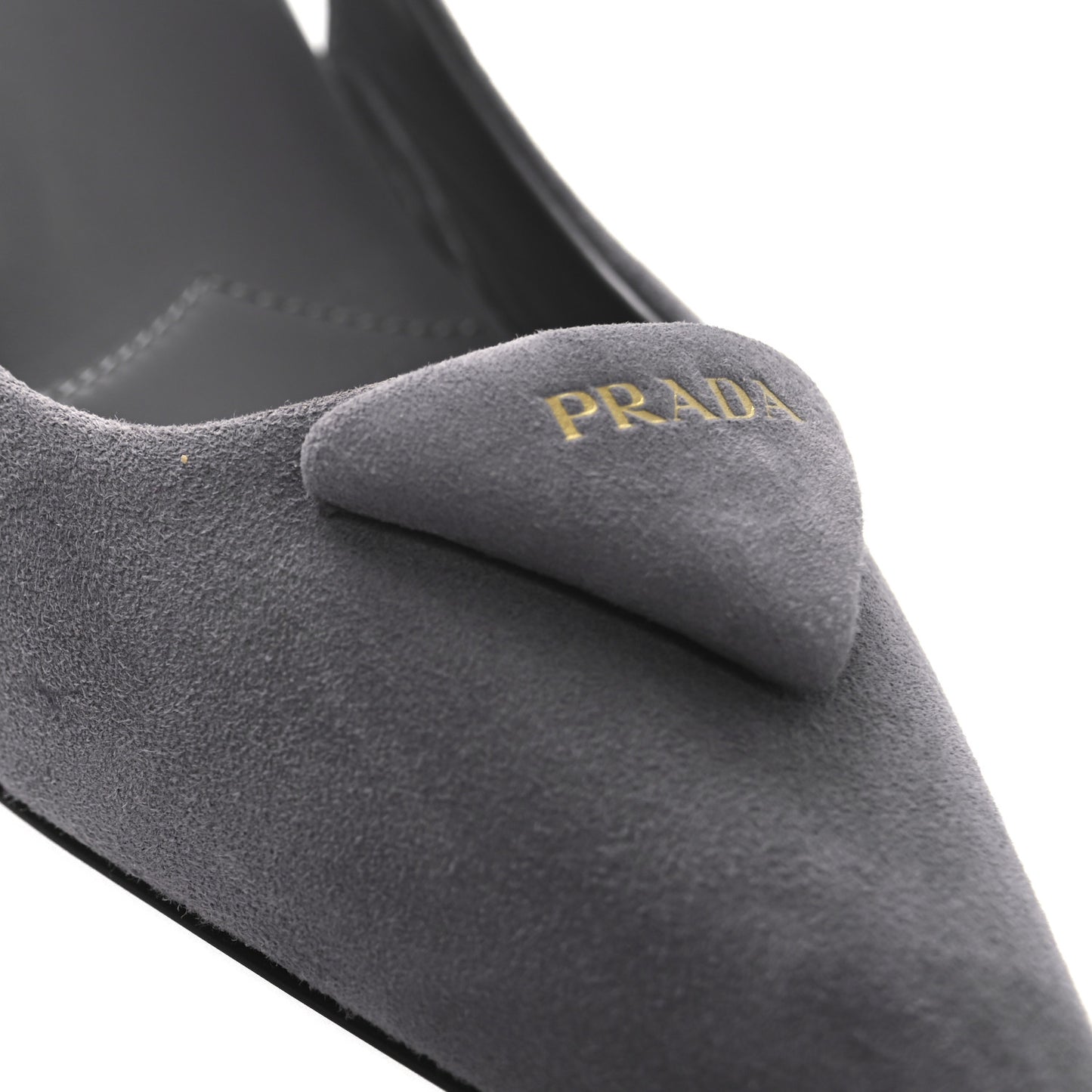 Suede Triangle Logo Pointed Toe 75mm Slingback Pumps 37 Grey