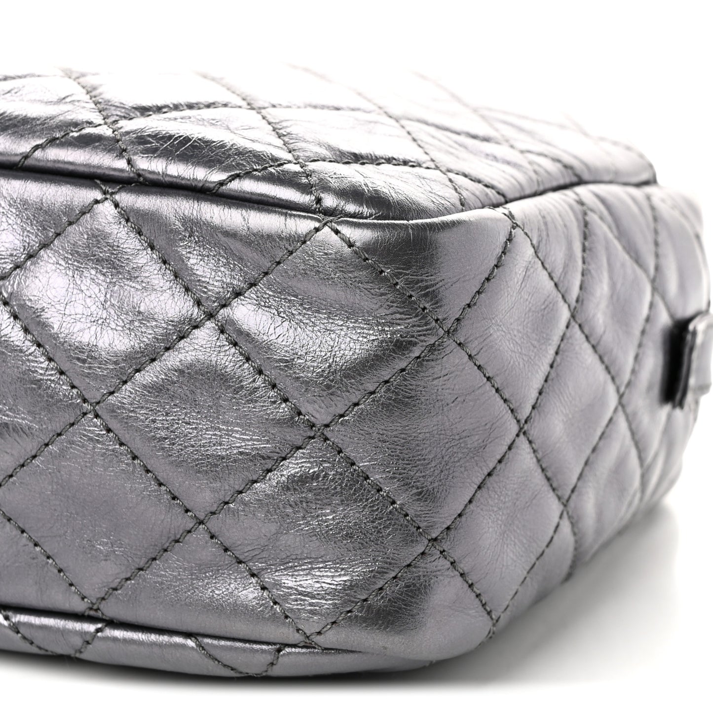 Metallic Aged Calfskin Quilted Medium Reissue Camera Case Dark Silver