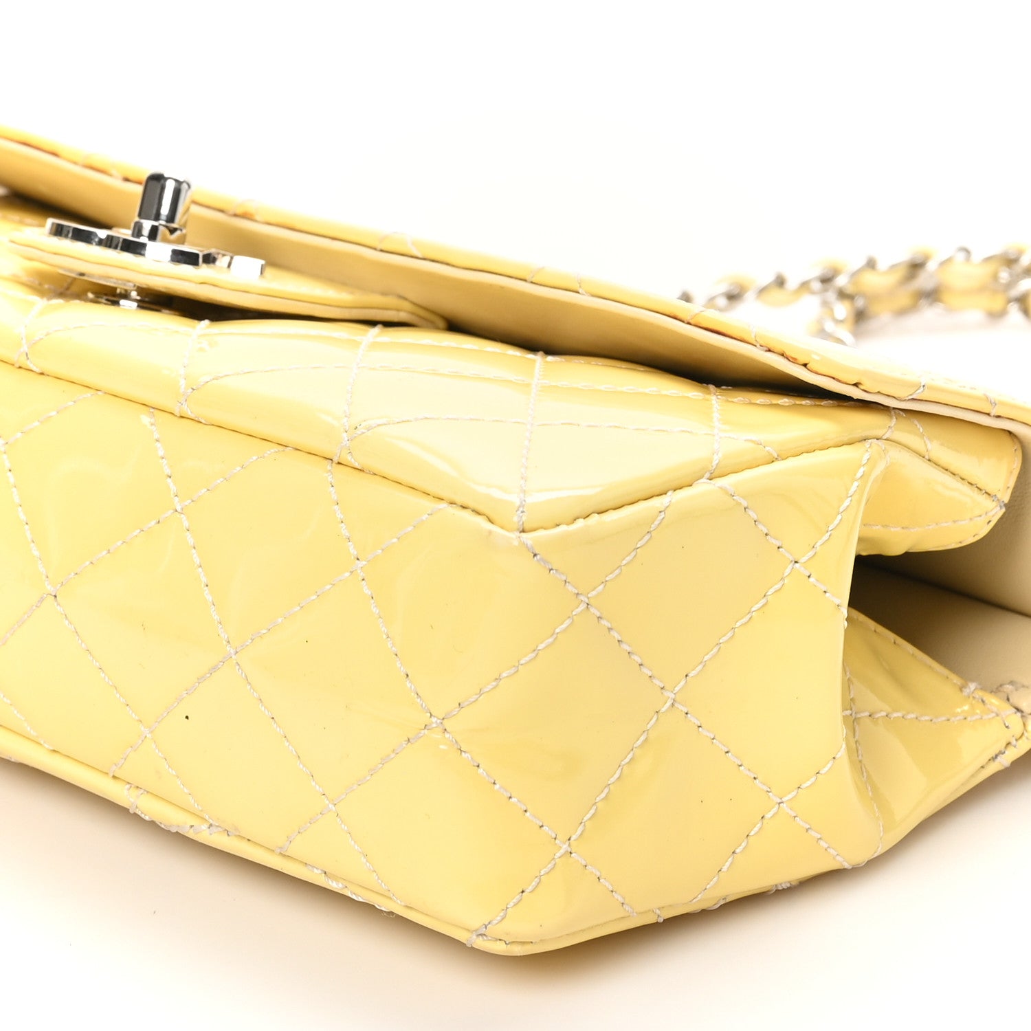 Chanel Patent Quilted Medium Diagonal CC Flap Yellow 10 of 11