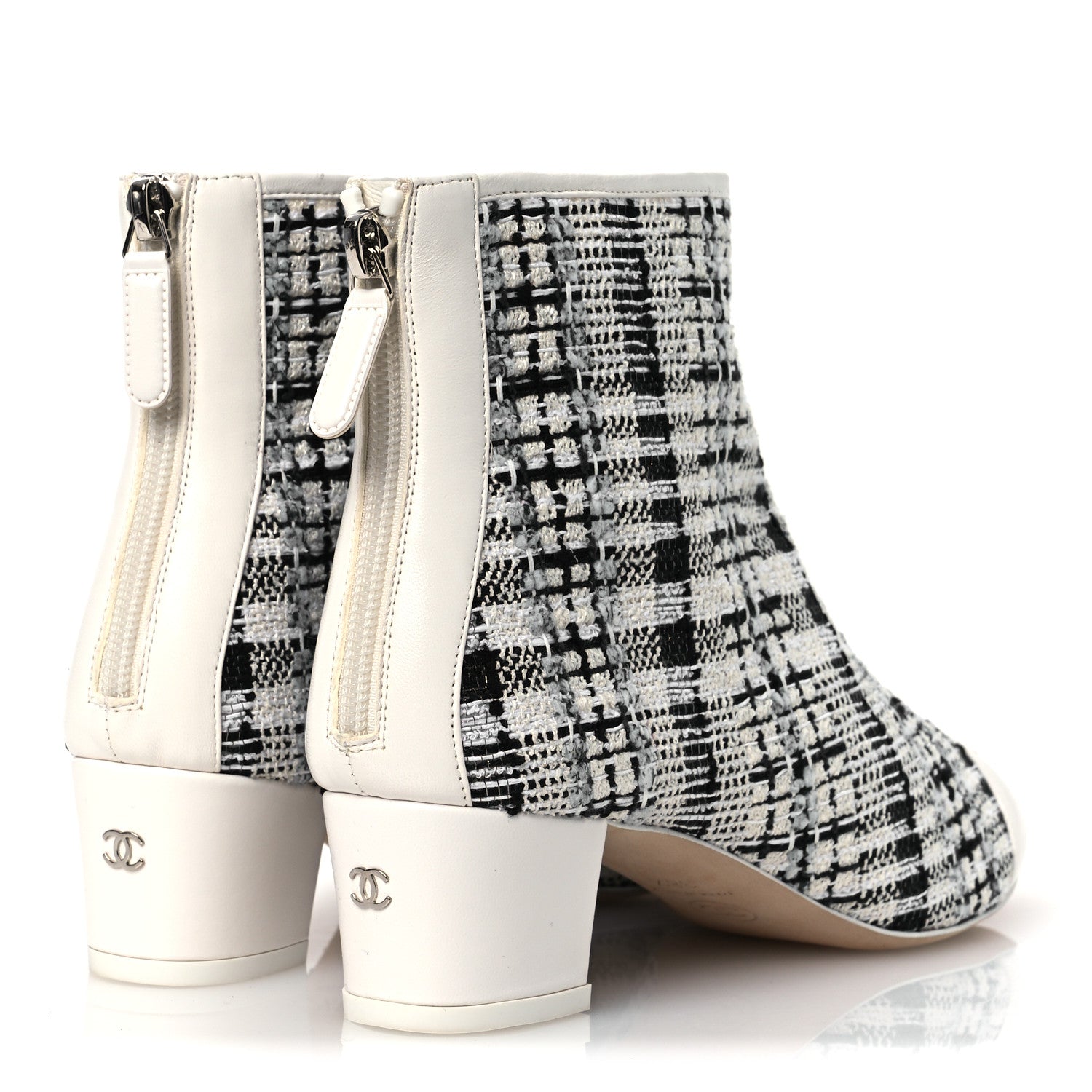 Chanel Tweed Lambskin Cap Toe CC Short Boots 38.5 White Black 5 of 12