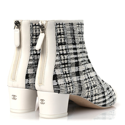 Chanel Tweed Lambskin Cap Toe CC Short Boots 38.5 White Black 5 of 12
