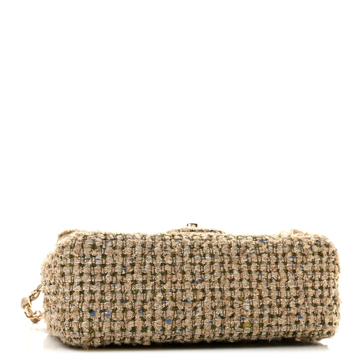 Tweed Quilted Mini Rectangular Flap Beige