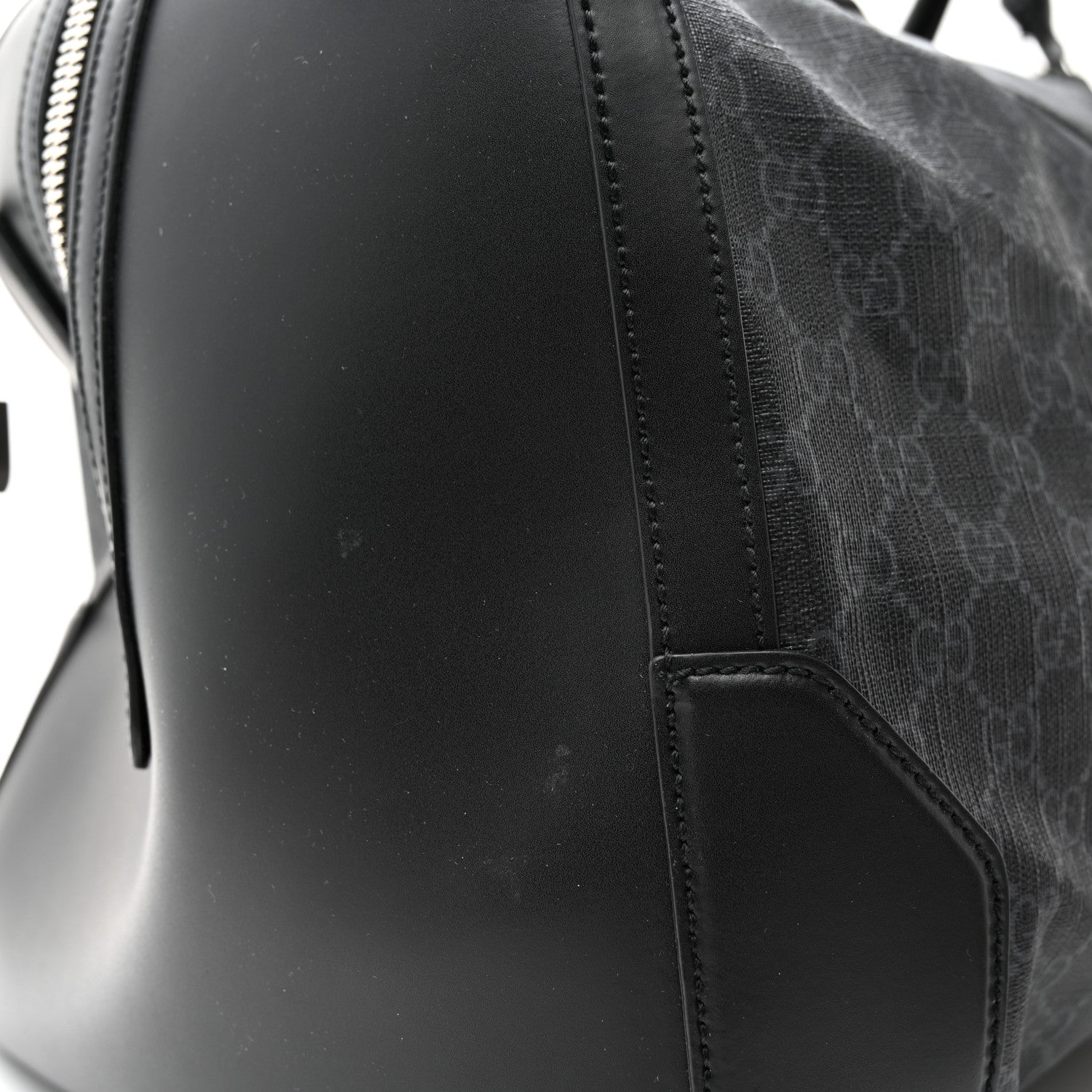 Gucci Soft GG Supreme Monogram Appia Calfskin Web Large Carry On Duffle Bag Black Grey 11 of 14