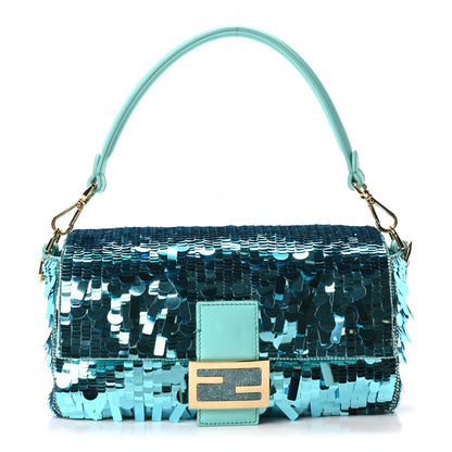 Fendi Sequin Paillettes Vitello Grace Sex and the City Baguette Spring Turquoise 1 of 11