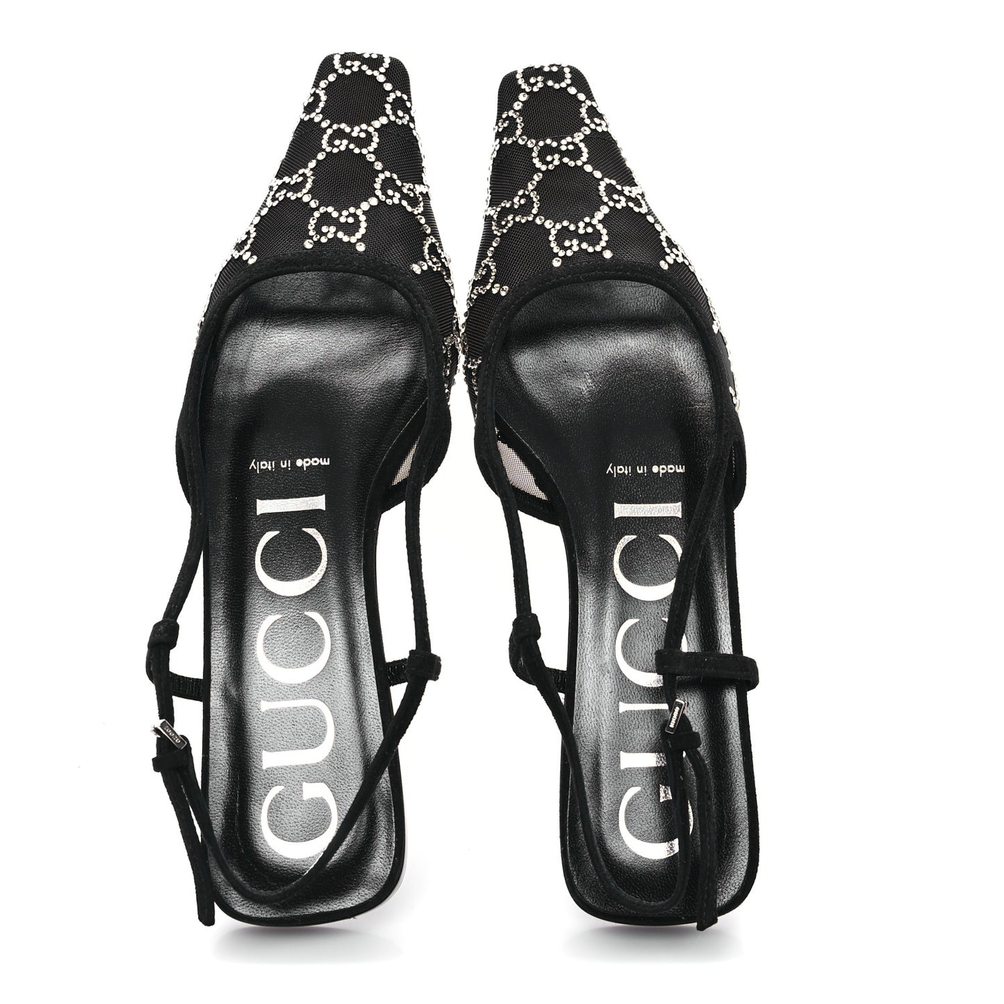 Tela Retino Kid Scamosciato Crystal GG Monogram Square Demi Ballet Flats 36 Black