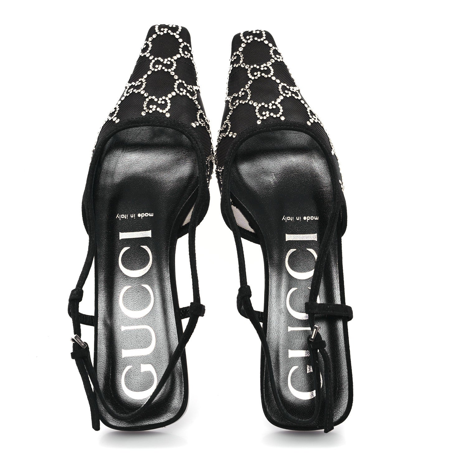 Gucci Tela Retino Kid Scamosciato Crystal GG Monogram Square Demi Ballet Flats 36 Black 2 of 9