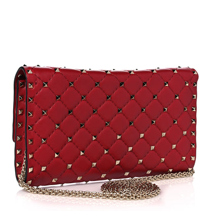 Valentino Garavani Nappa Rockstud Spike Wallet on Chain Rubino 3 of 12