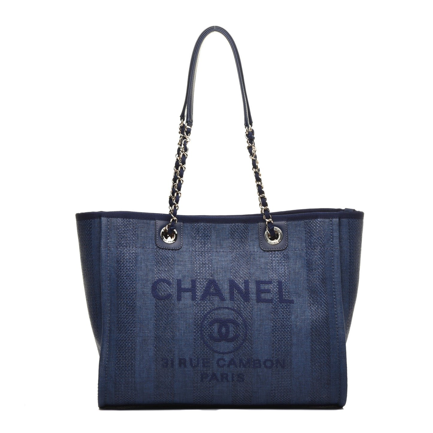 Mixed Fibers Striped Small Deauville Tote Navy Blue