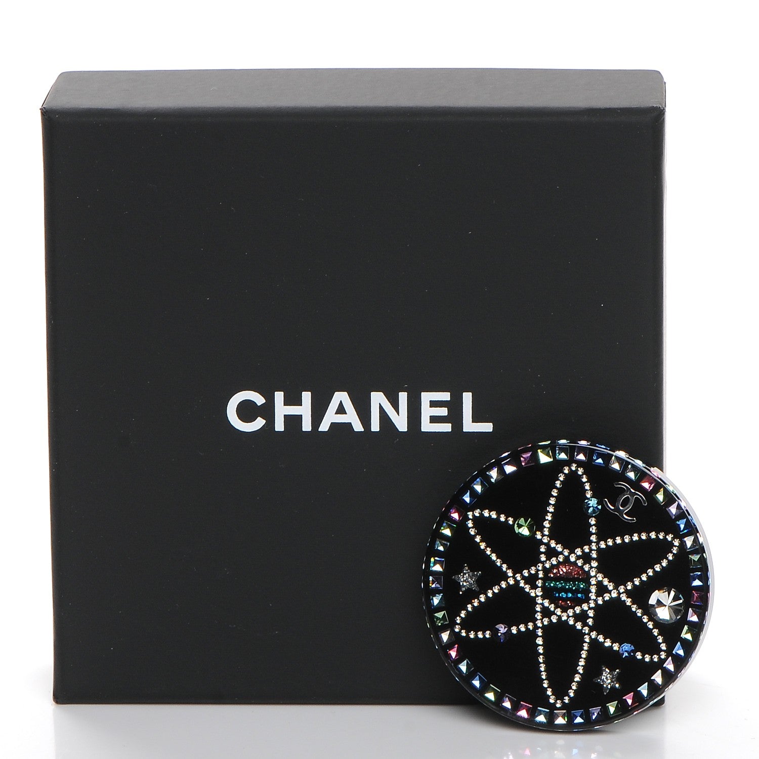 Chanel Glittered Resin Strass Brooch Black Pink 5 of 5