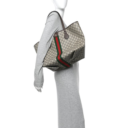 Gucci GG Supreme Monogram Calfskin Web Large Ophidia Tote Beige Dark Brown 2 of 10