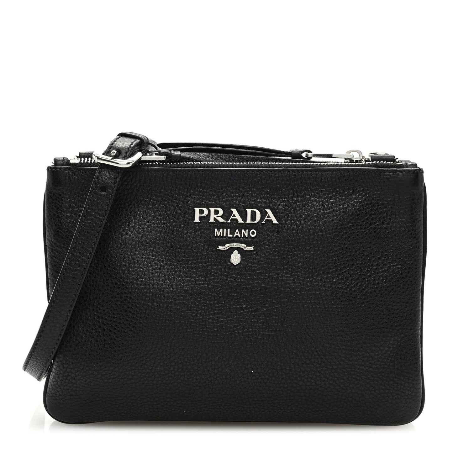 Vitello Phenix Double Zip Crossbody Bag Black