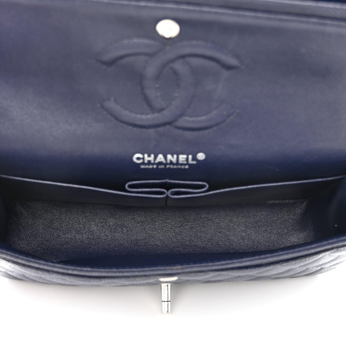 Caviar Quilted Medium Double Flap Navy