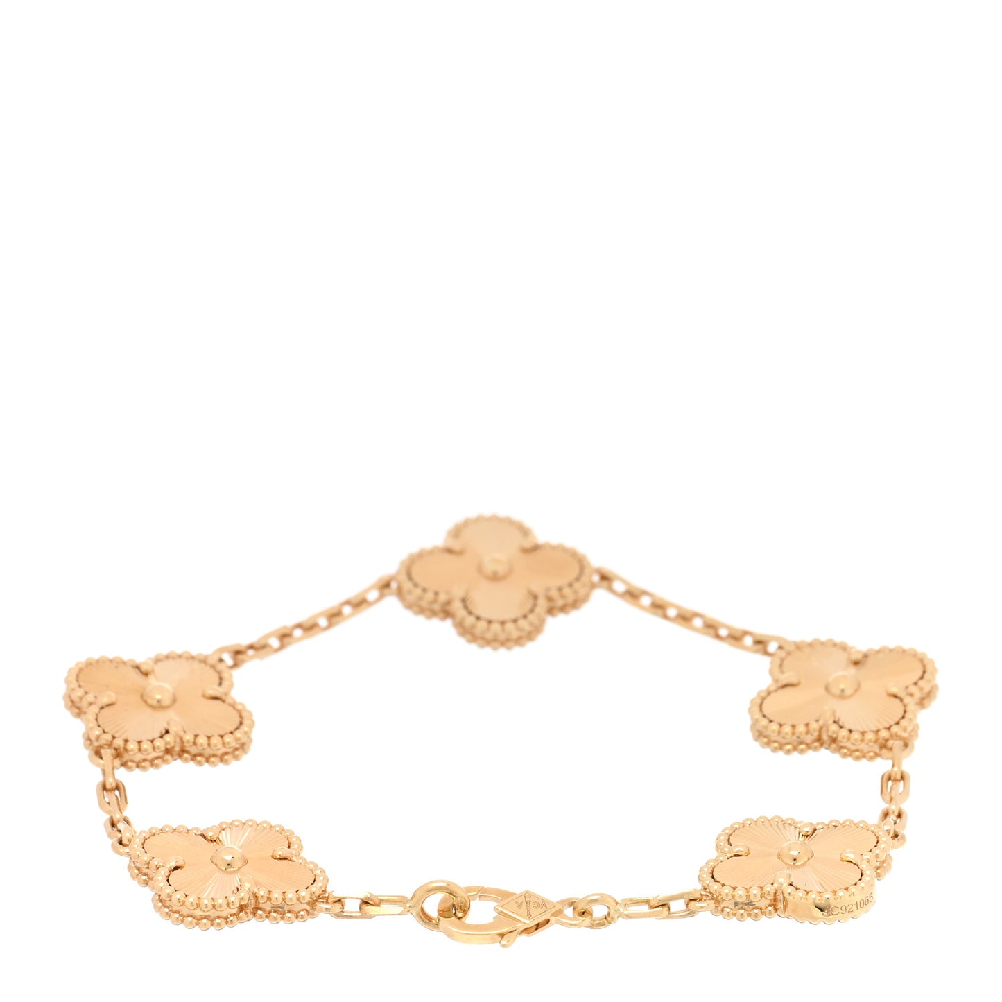 VAN CLEEF & ARPELS 18K Yellow Gold 5 Motifs Guilloche Vintage Alhambra Bracelet