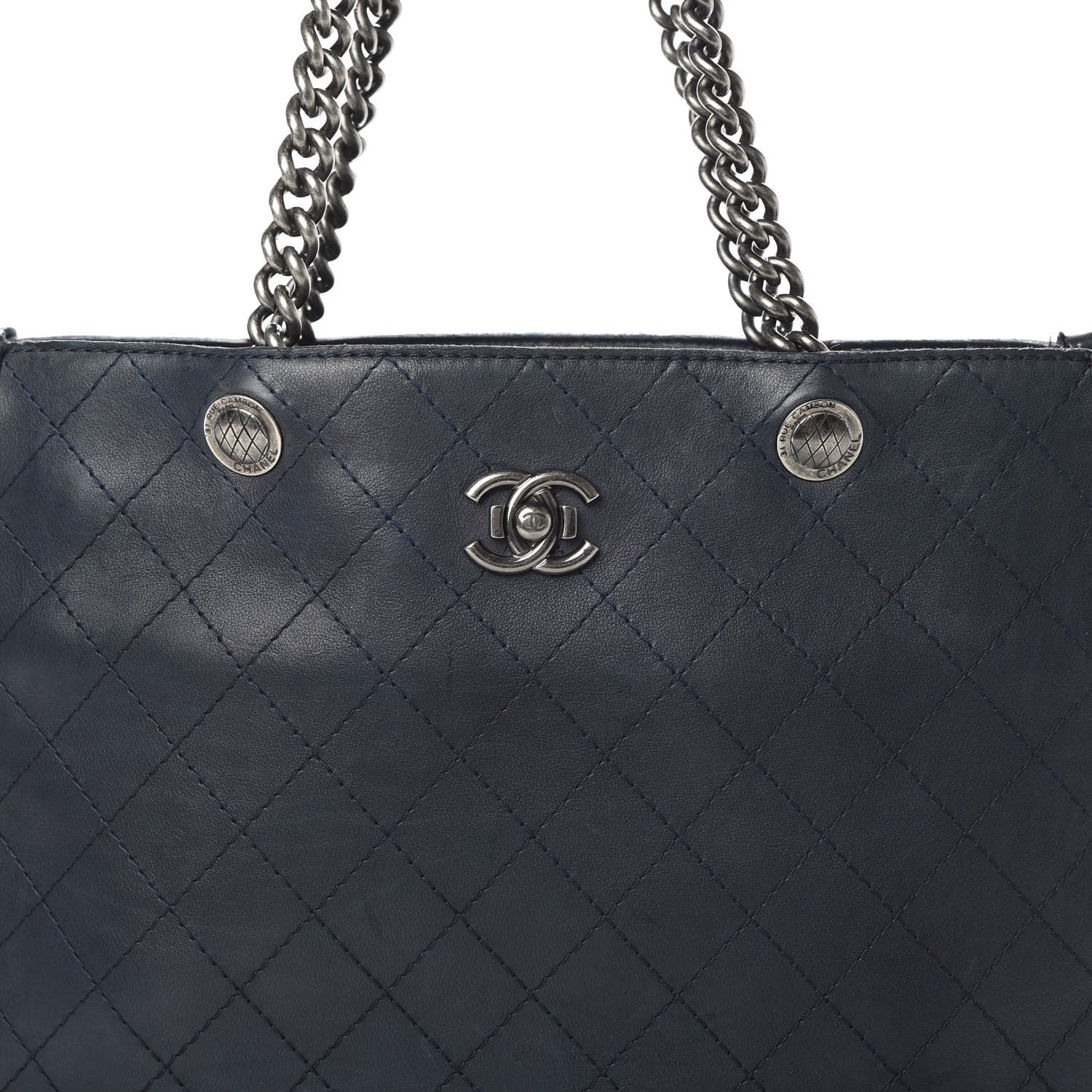 Chanel Calfskin Stitched Shopping Tote Blue 8 of 24