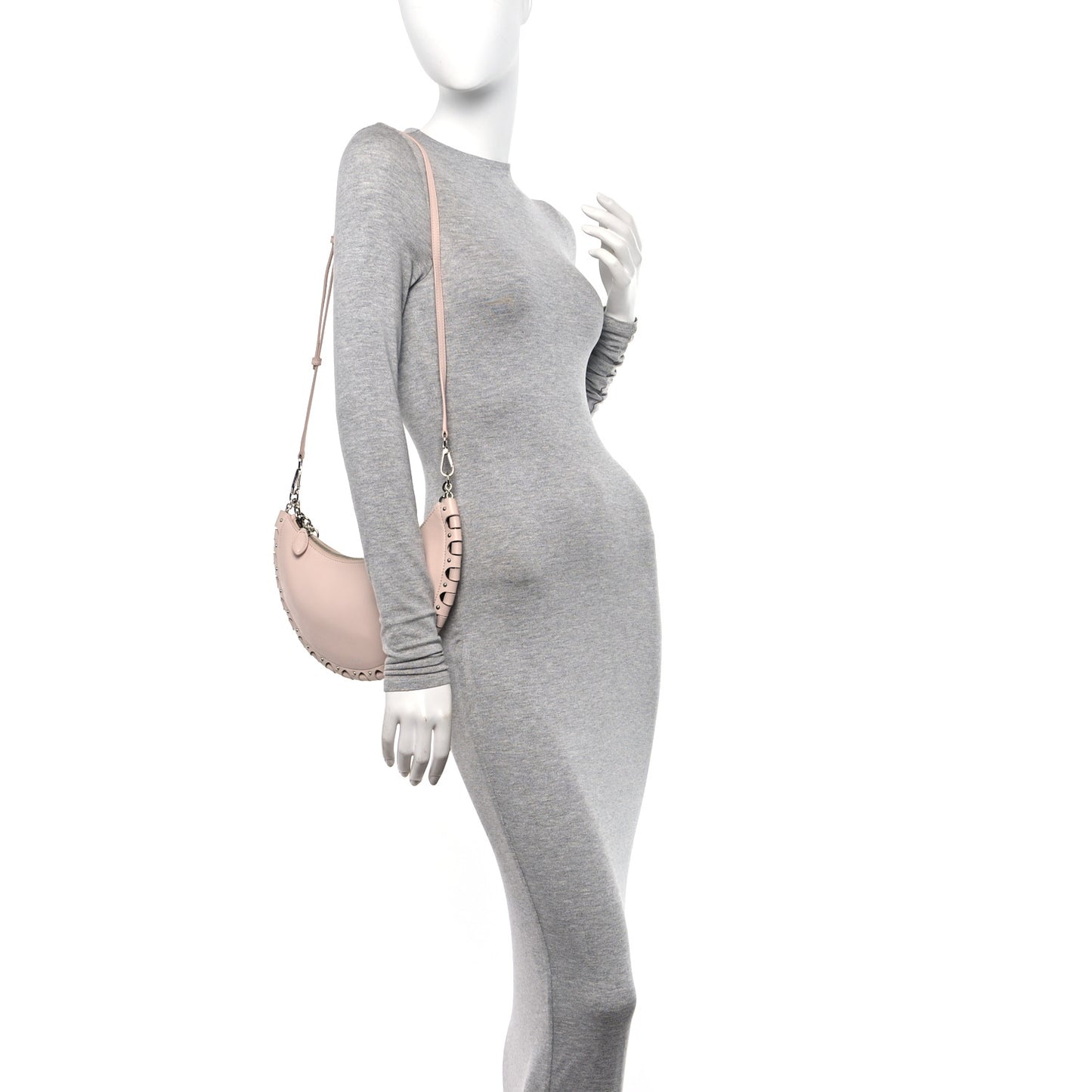 Lambskin Studded Chain Demi Lune Bag Galet