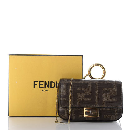 Fendi Glazed Fabric FF 1974 Nano Baguette Charm Mogano Panna 6 of 6