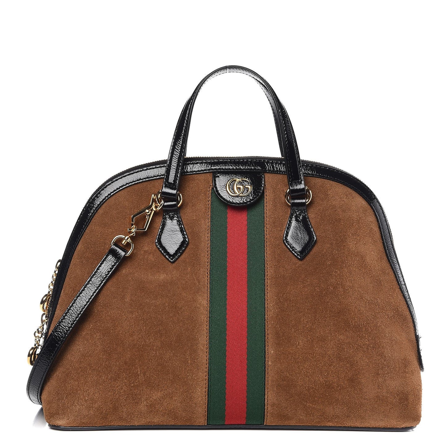 Suede Patent Web Medium Ophidia Top Handle Dome Bag Nocciola Black