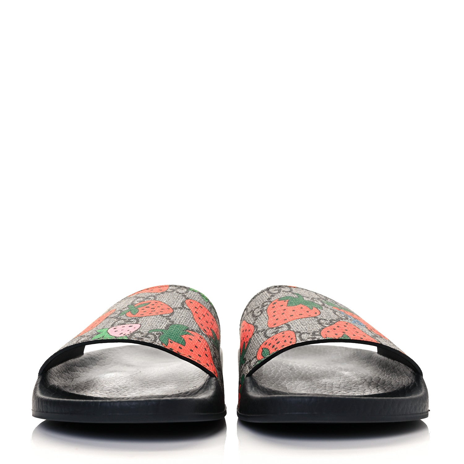 Gucci GG Supreme Monogram Strawberry Slide Sandals 37 Beige Multicolor 3 of 14