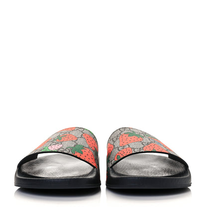Gucci GG Supreme Monogram Strawberry Slide Sandals 37 Beige Multicolor 3 of 14