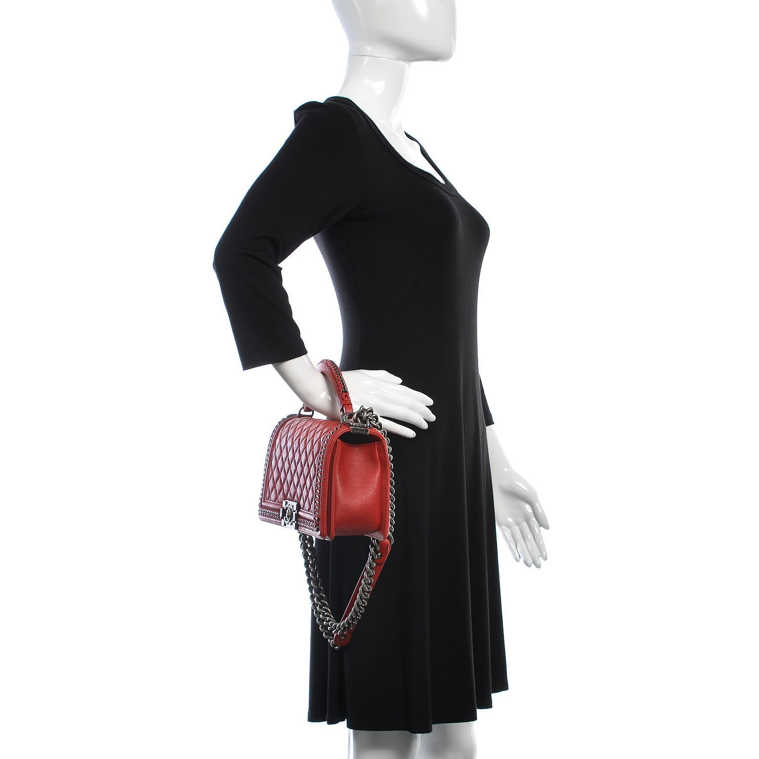 Chanel Calfskin Quilted Medium Top Handle Boy Flap Red 3 of 13