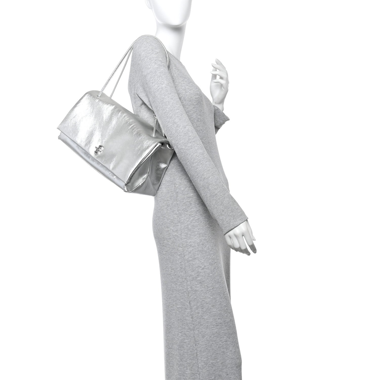 Marc Jacobs Metallic Calfskin Large Dual Shoulder Bag Silver