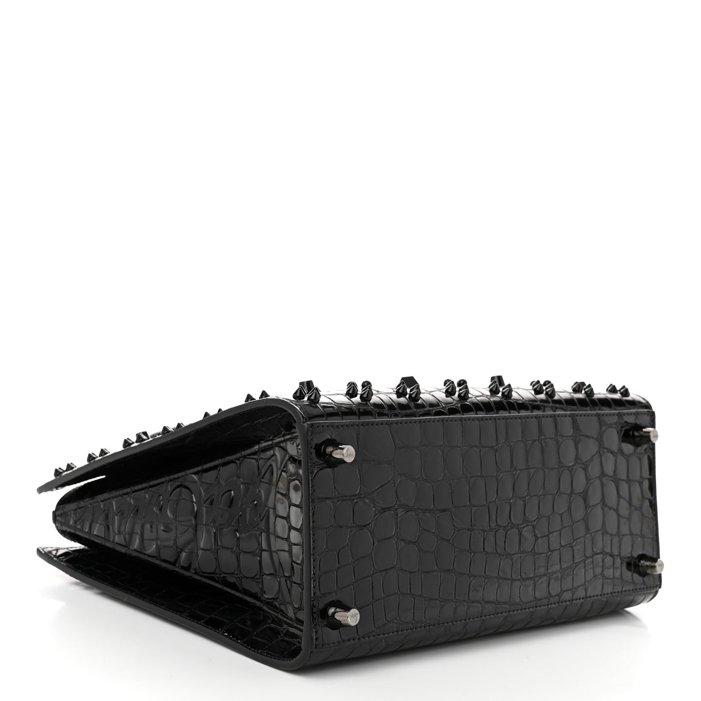 Calfskin Crocodile Embossed Studded Medium Paloma S Black
