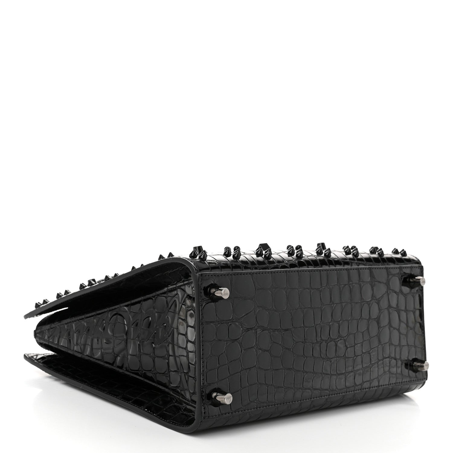 Christian Louboutin Calfskin Crocodile Embossed Studded Medium Paloma S Black 4 of 10