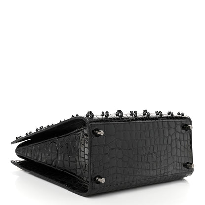 Christian Louboutin Calfskin Crocodile Embossed Studded Medium Paloma S Black 4 of 10