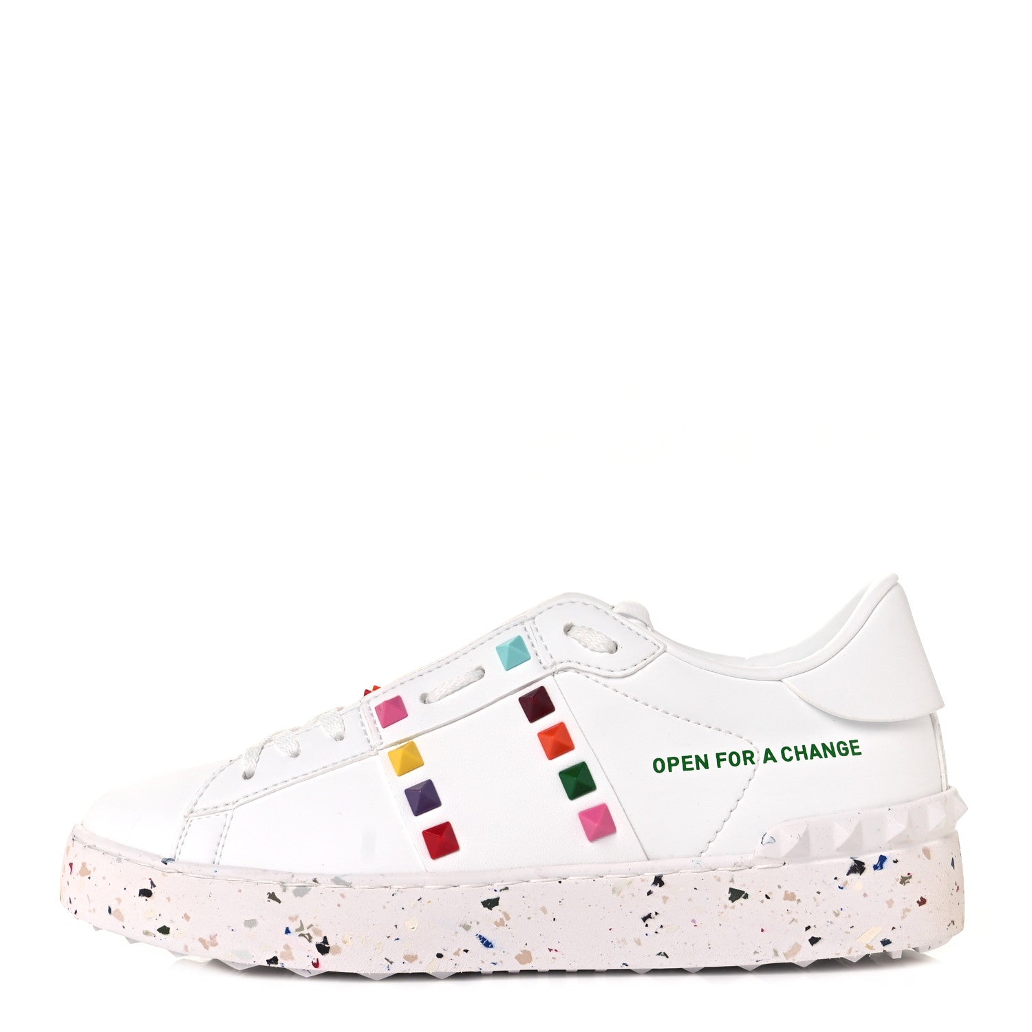 Valentino Garavani Vegan Leather Womens Rockstud Open for a Change Sneakers 36 White Multicolor 1 of 9