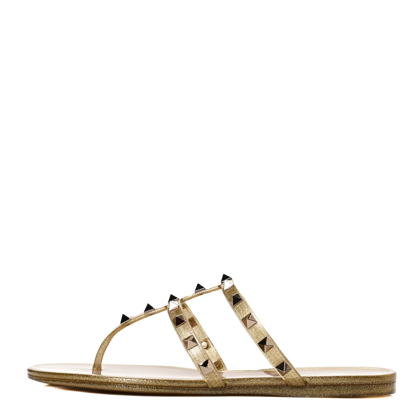 PVC Jelly Glitter Rockstud Caged Flat Thong Sandals 37 Oro