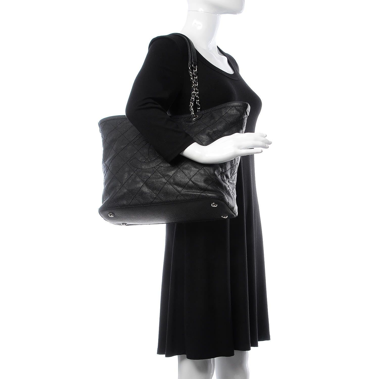Chanel Grained Calfskin Quilted Small Daily Shopping Tote Black 12 of 23
