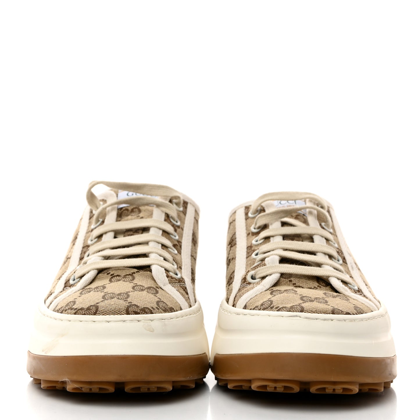 GG Monogram Womens 1977 Tennis Platform 52mm Sneakers 40 Beige Ebony Mystic White
