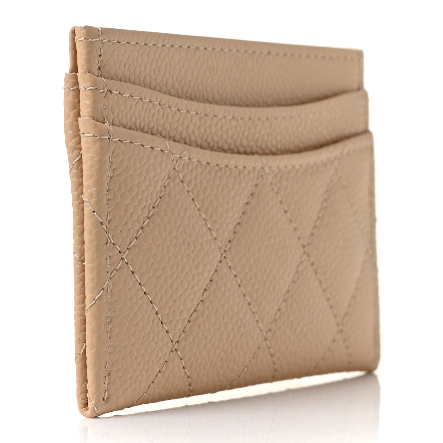 Caviar Quilted Card Holder Beige