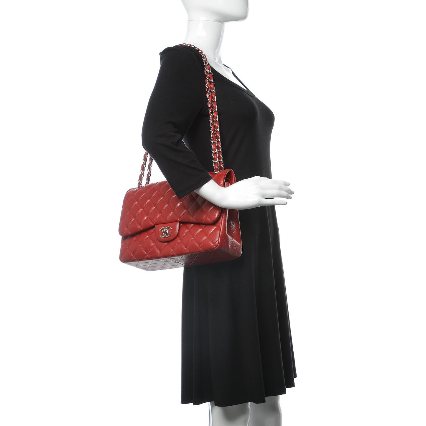 Caviar Quilted Jumbo Double Flap Red