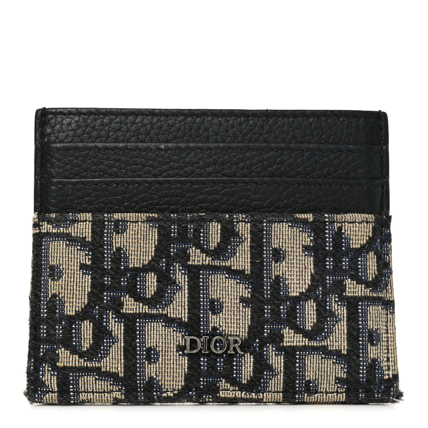 Grained Calfskin Oblique Card Holder Black