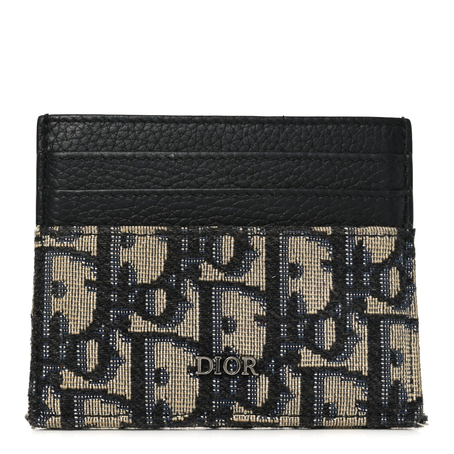 Christian Dior Grained Calfskin Oblique Card Holder Black 1 of 8