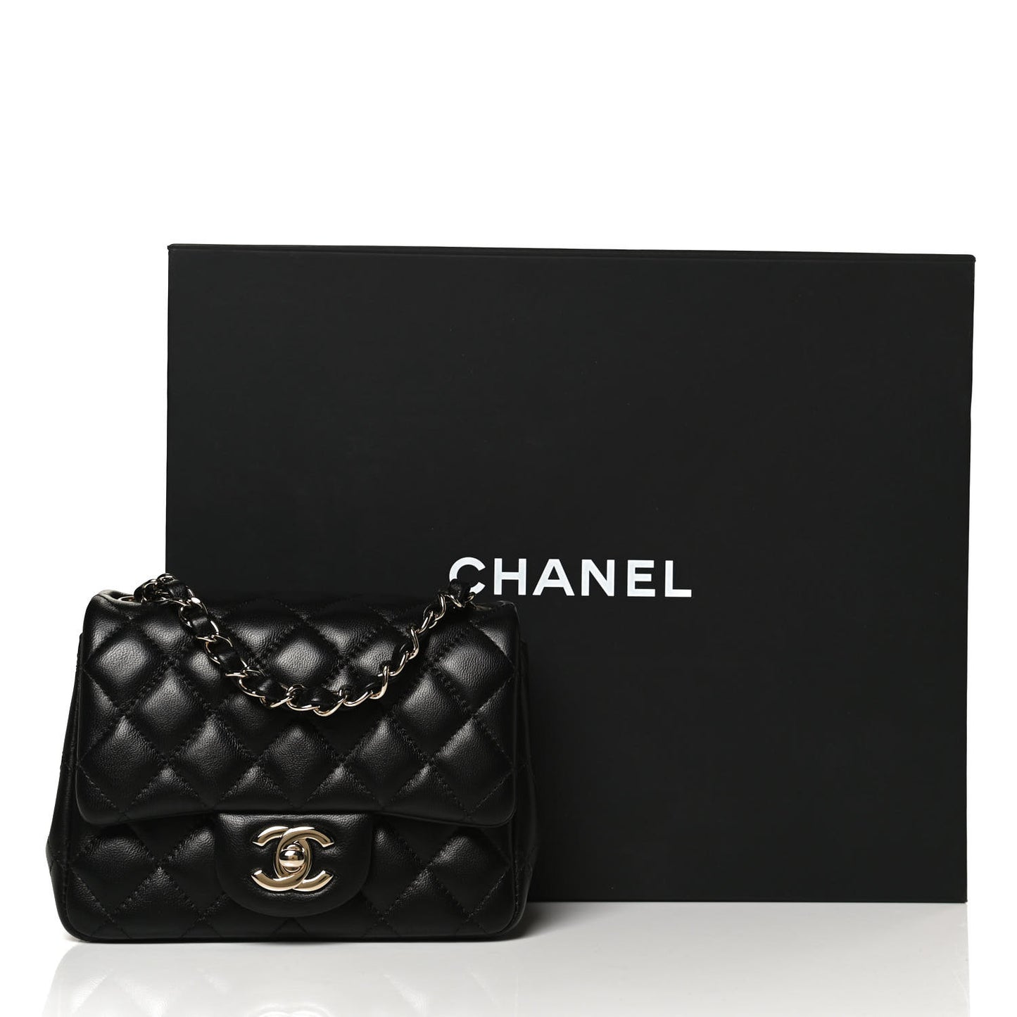 Lambskin Quilted Mini Square Flap Black