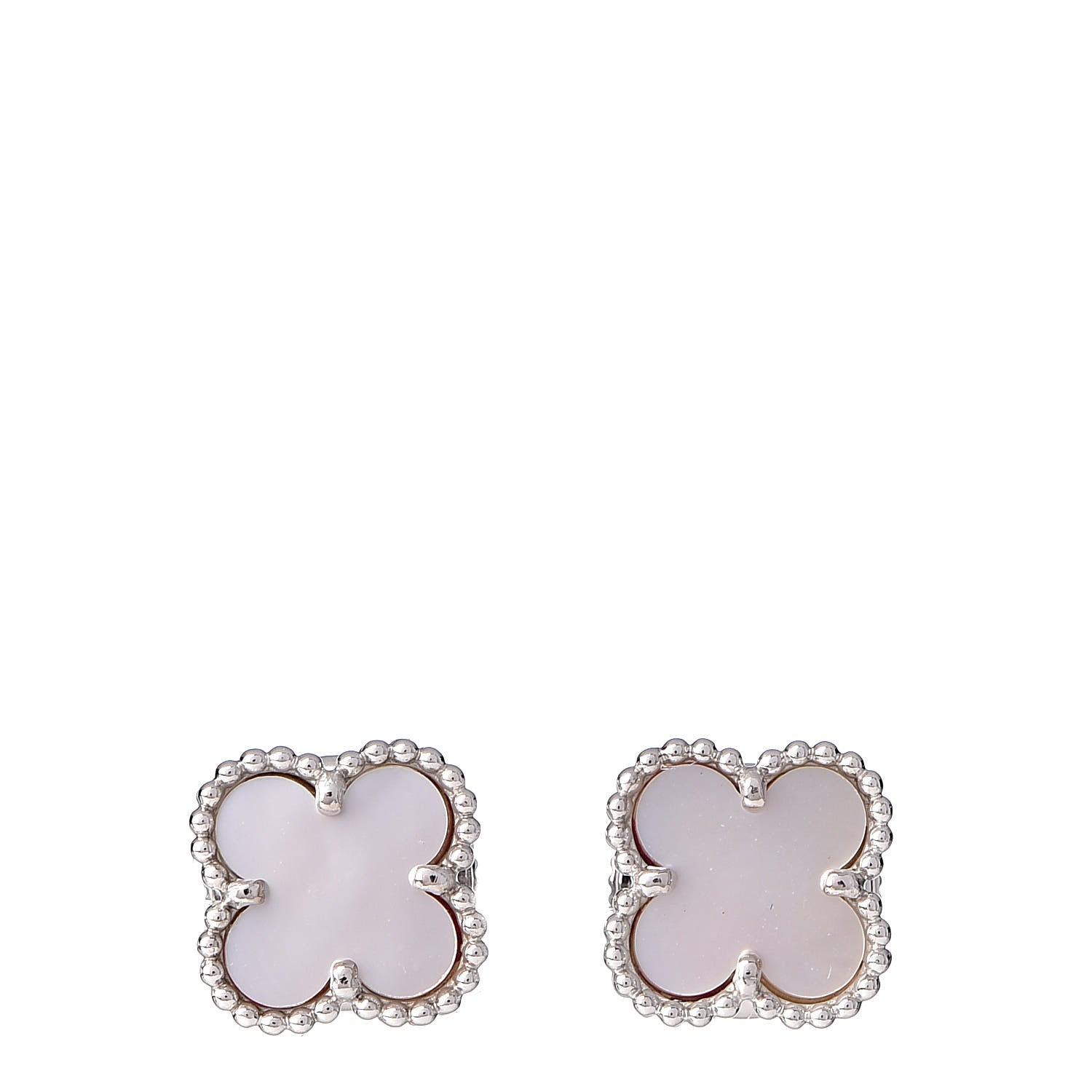 Van Cleef & Arpels 18K White Gold Mother of Pearl Sweet Alhambra Earrings 1 of 5