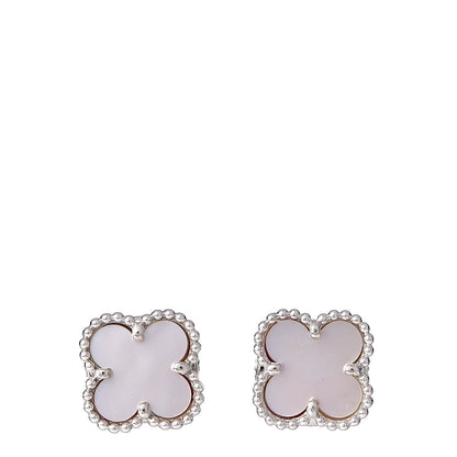 Van Cleef & Arpels 18K White Gold Mother of Pearl Sweet Alhambra Earrings 1 of 5